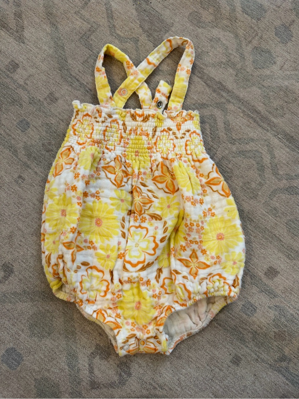 Angel Dear Cream Romper with Yellow and Orange Floral Print